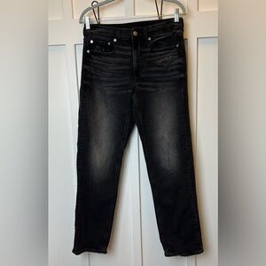 American Eagle Super High Rise Ankle Straight Distressed Jeans Size 6 Long Black
